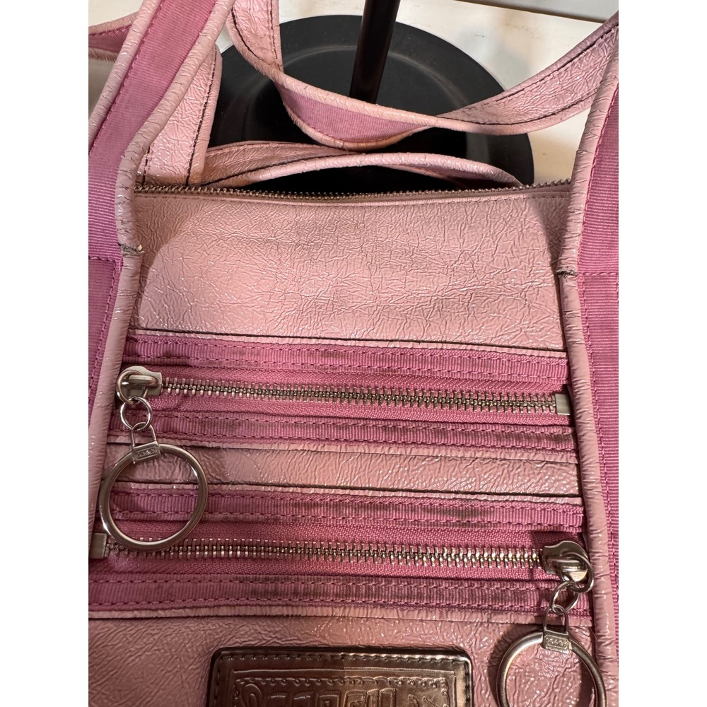 Coach Poppy Pink Leather Tote Bag Metallic Trim Ring Pulls 14531 - Picture 8 of 11